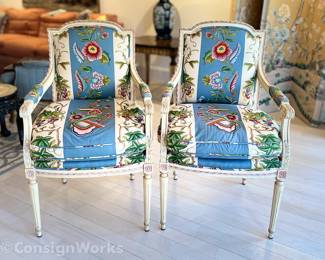 PAIR Upholstered Louis XVI Style Arm Chairs