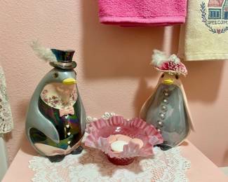 Porcelain penguins - hand made by homeowner ! Many moons ago she used to make and paint these ! 