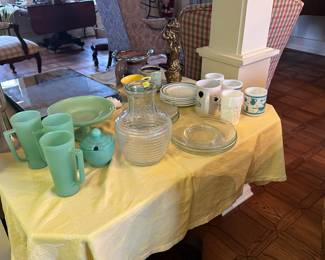 Fireking and pyrex plates and coffee cups
