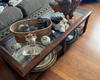 Coffee table has matching side tables. Couch with matching love seat