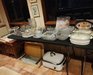 Roaster, Casseroles, and Crystal Bowls