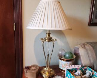 Stunning  Vintage Brass & Cut Glass Table Lamp & Shade