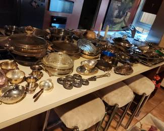 Silver Platters, Casseroles & Bar Stools]