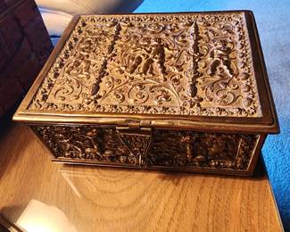 ​Antique Art Nouveau Brass Jewelry Box 