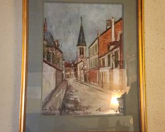 Matted and Framed 1960s Maurice Utrillo Eglise De Stains Seine Lithograph