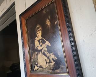 Vintage Print of a Girl and Her Dog, Joshua Reynolds
