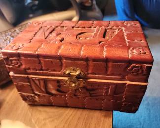 Chinese Camphor Wood Chest Box Deep Carved Hinged Lid