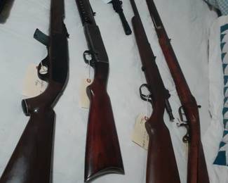 22 Remington, Ranger Bolt, separate scope, 14 G Remington 30,  Muzzle loader with Tiger Maple Stock