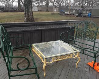Metal coffee table, benches, and storage boxes