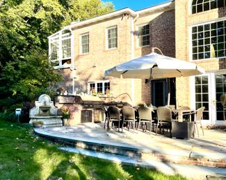 Restoration Hardware Table with 4 Frontgate Chairs With Frontgate Offset Umbrella