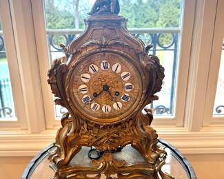 19C French Ormolou Rococco Bronze Clock 