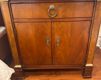 Pair of Baker Palladian Collection Cherry and Burl Wood Nightstands