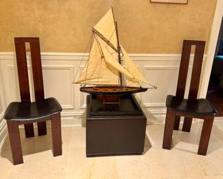4 Pietro Constantini Mahongony and Black Leather Chairs