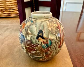 Satsuma handpainted vase with raised inlays
