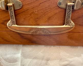 Antique Solid Walnut 3 Tier Sterling Silver Flatware  Suitcase