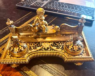 Antique Bronze Desk Ink Well