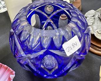 Cobalt Blue Cut To Clear Round Vase