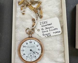 Hampden 15 Jewel Gold Filled Pocket Watch and Fob