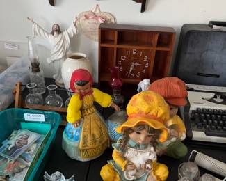 Waterford Angel candleholders $5 each, Lenox vase $10, large figurines $5 each 
