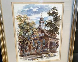 Stuart Archibald original watercolor of Home Moravian Church, Salem