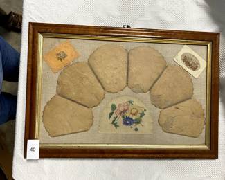 Framed paper shade and needlework, Salem