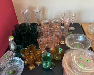 Pink and clear depression glass