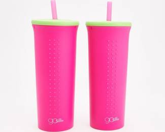 GoSili Set of (2) 24-oz Silicone Tumblers With Lids And Straws, Watermelon