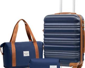 LONG VACATION Luggage Sets 20 IN Carry on Suitcase ABS Handshell Luggage 3 Piece (NAVY, 20-Inch)