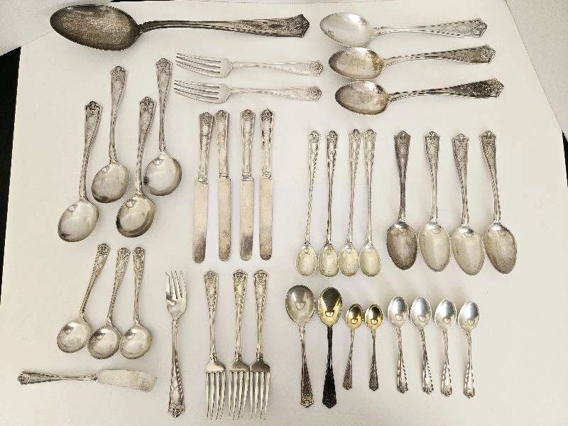 38 Piece Misc. Lot of Sterling Silver Antique Tiffany & Co. 'Winthrop' Pattern Silverware (Approx. 2219 Grams TW) Monogrammed 