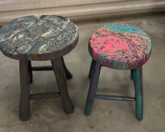 Splatter paint wood stools