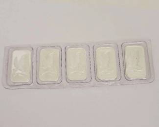 Group of 5 - 1 Ounce .999 Fine Silver Bars in Packaging