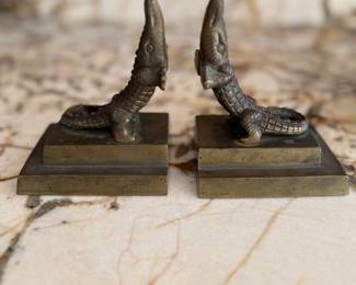 Pair of Brass Crocodile Bookends. Photo 2 of 2.
