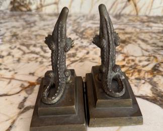 Pair of Brass Crocodile Bookends.