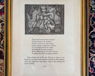 Framed Poem, "Notre-Dame de la Fin des Terres" with Woodcut by Georges Rouault. From Cirque de L'Etoile Filante.