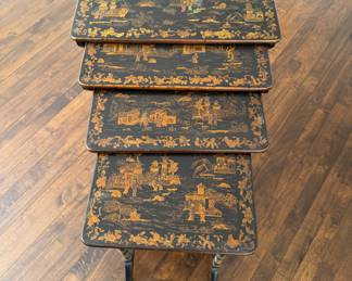 Set of 4 Chinese Lacquered Chinoiserie Nesting Tables. The Largest Measures 20" W x 12" D x 28" H. Photo 1 of 6.
