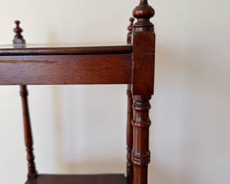 Classic English-Style, Mahogany Etagere on Casters. Measures 18" x 15" x 52" H. Photo 3 of 3.