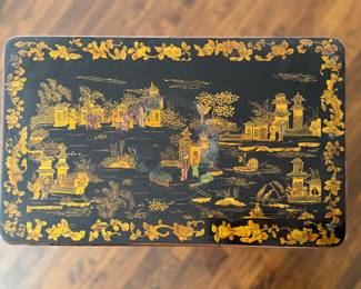 Set of 4 Chinese Lacquered Chinoiserie Nesting Tables. The Largest Measures 20" W x 12" D x 28" H. Photo 2 of 6.