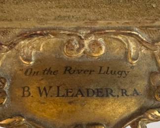 "On The River Llugy," Landscape Oil Painting, Oil on Canvas. Signed by Artist Benjamin Williams Leader. Canvas Measures 40" W x 24" H. Photo 4 of 4.