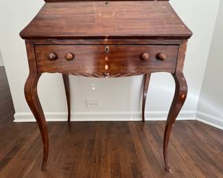 Vintage French Louis XV Style Drop-Down Walnut Writing Desk with Cabriole Legs. Measures 29" W x 17" D x 38" H. Photo 1 of 6.