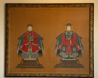 Impressive Double Chinese Ancestral Portrait.
