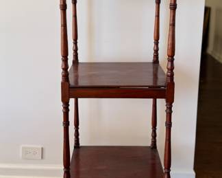 Classic English-Style, Mahogany Etagere on Casters. Measures 18" x 15" x 52" H. Photo 1 of 3.