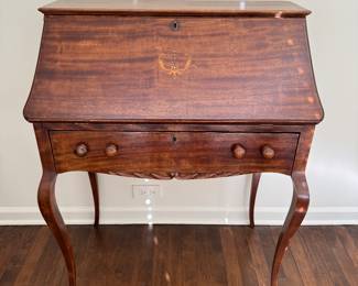 Vintage French Louis XV Style Drop-Down Walnut Writing Desk with Cabriole Legs. Measures 29" W x 17" D x 38" H. Photo 2 of 6.