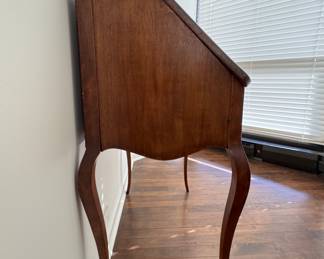 Vintage French Louis XV Style Drop-Down Walnut Writing Desk with Cabriole Legs. Measures 29" W x 17" D x 38" H. Photo 4 of 6.