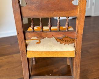 Vintage English Hand-Carved Chair with Crewel Embroidered Lion Upholstered Seat. Photo 3 of 3.