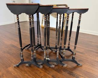 Set of 4 Chinese Lacquered Chinoiserie Nesting Tables. The Largest Measures 20" W x 12" D x 28" H. Photo 4 of 6.