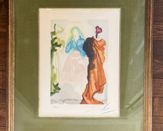 From the Divine Comedy Suite. Paradiso: Canto 33 "Saint Bernard's Prayer To the Virgin," Colored Wood Block. Signed and Numbered by Artist, Salvador Dali. Measures 10" x 12," Photo 1 of 5.