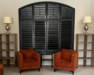 Robb & Stucky American Leather Suede Chairs, Ikea Bookcases, Table Lamps pr