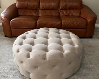 Restoration Hardware Italian Leather Sofa, Tufted Ottoman