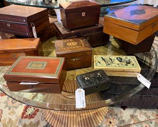 Collection of Vintage and Antique Wooden Boxes and Tea Caddies.