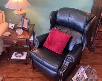 One of two leather recliners